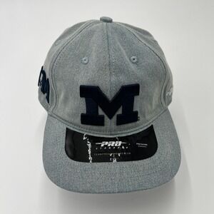 Pro Standard Michigan Wolverines Gray Denim Snapback Hat NCAA Block M‎